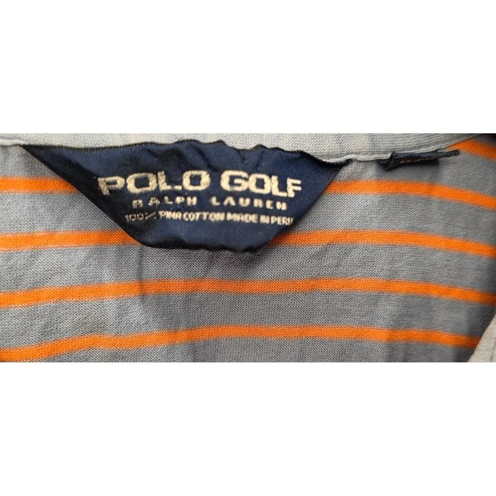 Vintage Polo Shirt Golf Ralph Lauren Mens Striped Blue & Orange Size L Cotton